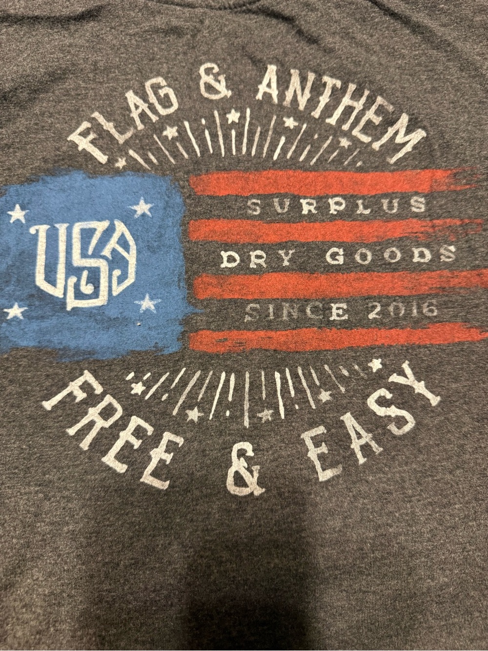 Flag & Anthem Men's Charcoal Long Sleeve Tee - Free & Easy Graphic